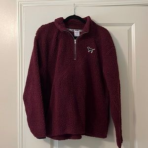 PINK Victorias Secret Sherpa Burgundy Quarter Zip Pullover Jacket with Pockets